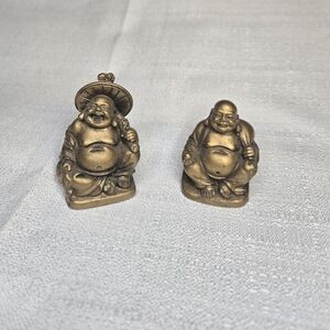 Buddha Figurines Miniature Gold Tone Lot of 2 Boho Hippie 2in Tall